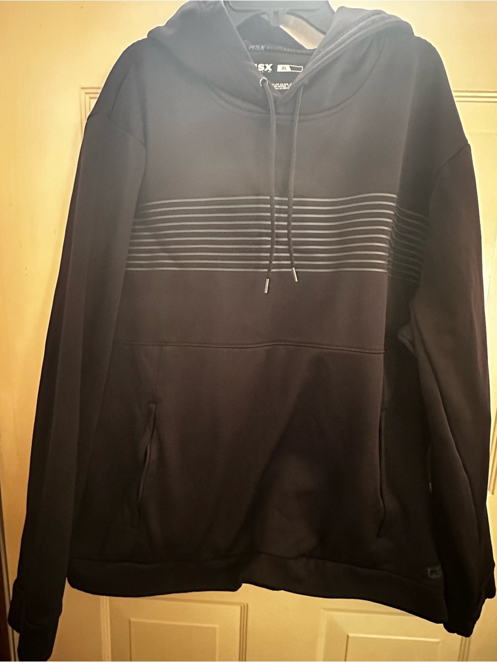 Men's Black Striped Pullover Hoodie with Drawstring Hood
